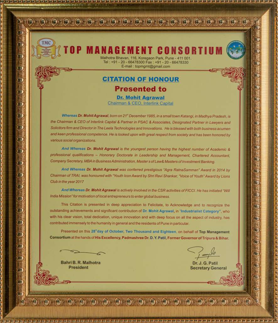 Top management consortium cialtaion of honor -  Award