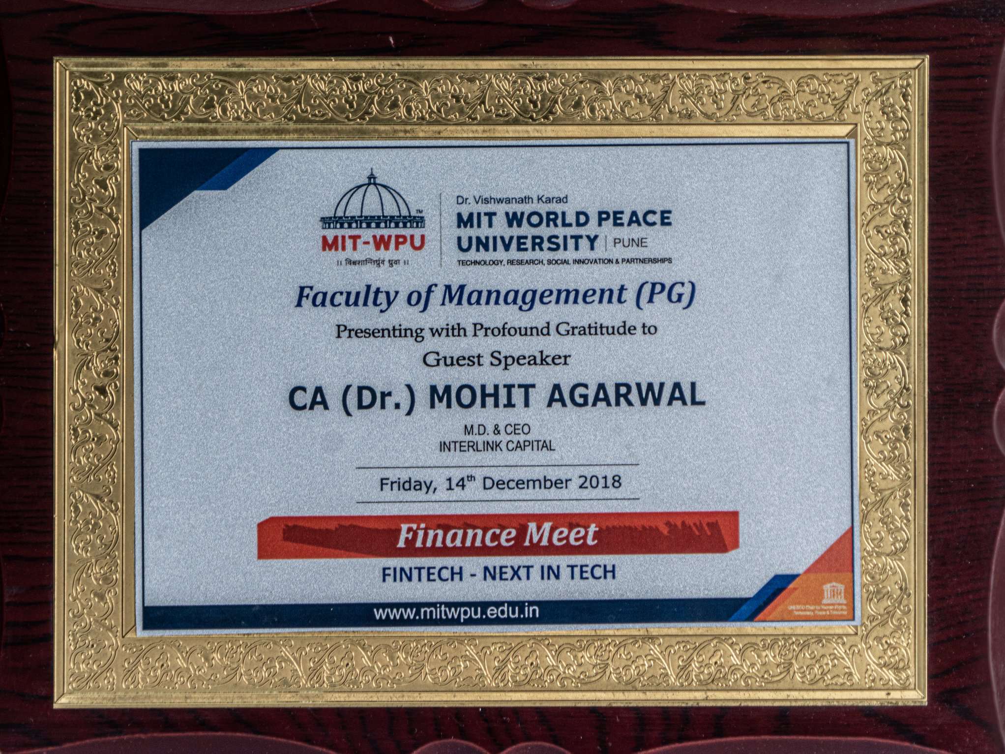 MIT MPU certificate - Award